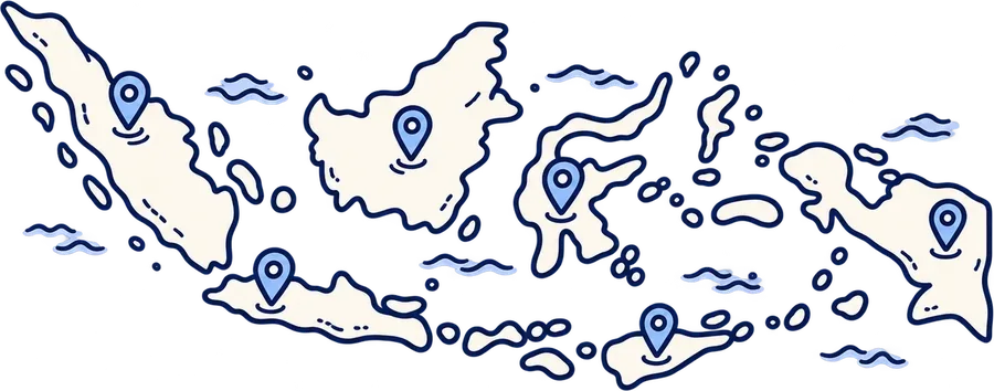 Peta Indonesia dengan penanda kota klien Bizup